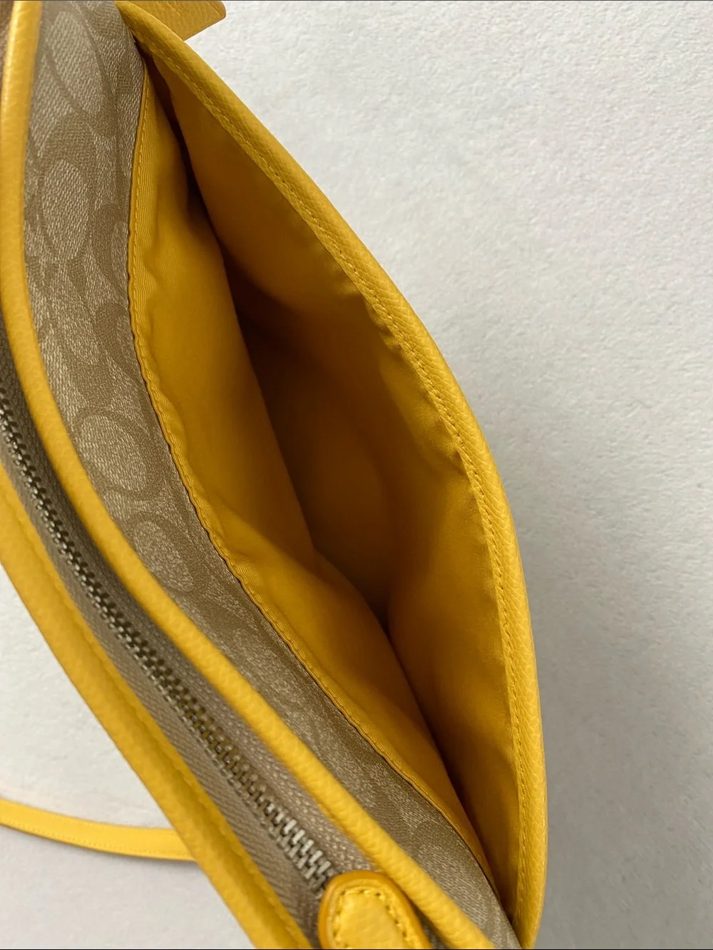 Coach Signature Coated Canvas File Bag | Adjustable Strap | Light Khaki/Canary